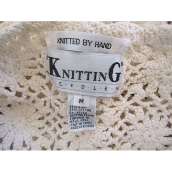Vintage Knitting Needles Crochet Sweater Faux Pearls Knitted By Hand Size M - Picture 7 of 7